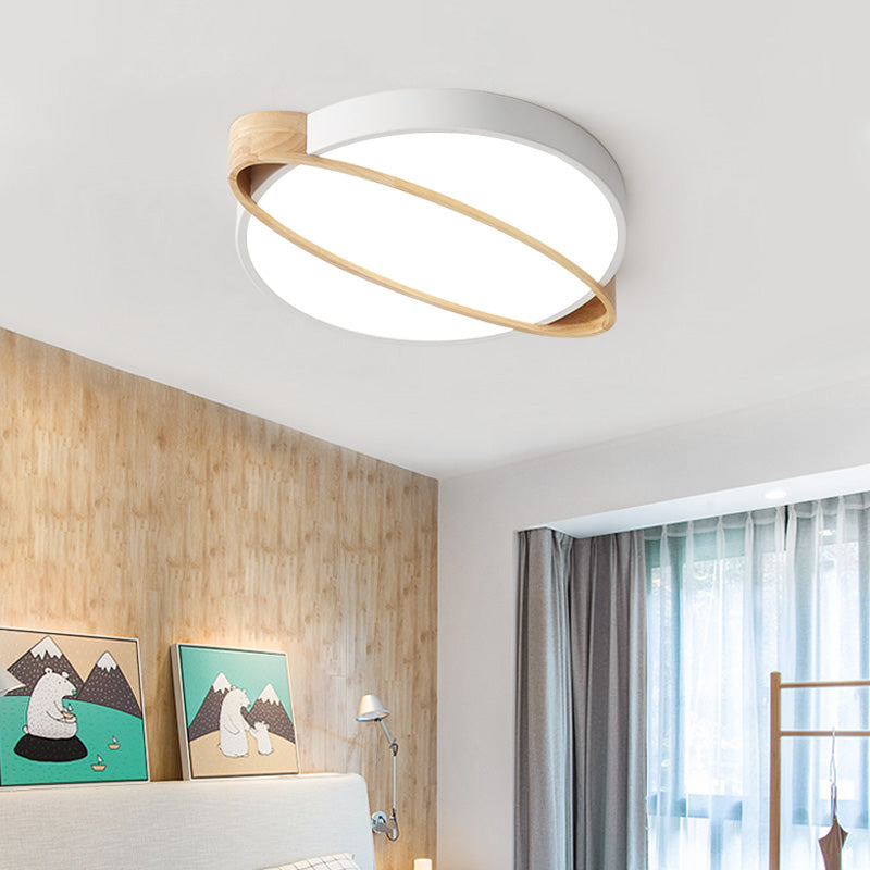 Nordic Acrylic Ceiling Mount Lamp with LED Flushmount Lighting in White/Green/Grey, Oval Wood Insert (16"/19.5"/23.5" W)