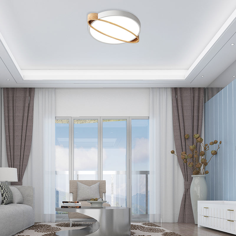 Nordic Acrylic Ceiling Mount Lamp with LED Flushmount Lighting in White/Green/Grey, Oval Wood Insert (16"/19.5"/23.5" W)