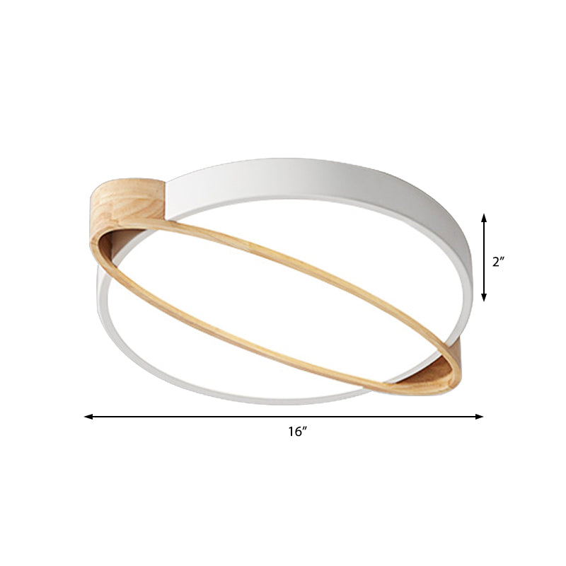 Nordic Acrylic Ceiling Mount Lamp with LED Flushmount Lighting in White/Green/Grey, Oval Wood Insert (16"/19.5"/23.5" W)