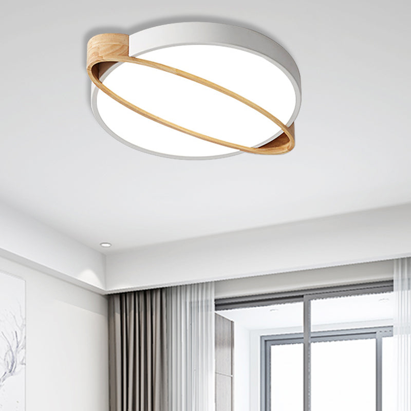 Nordic Acrylic Ceiling Mount Lamp with LED Flushmount Lighting in White/Green/Grey, Oval Wood Insert (16"/19.5"/23.5" W)