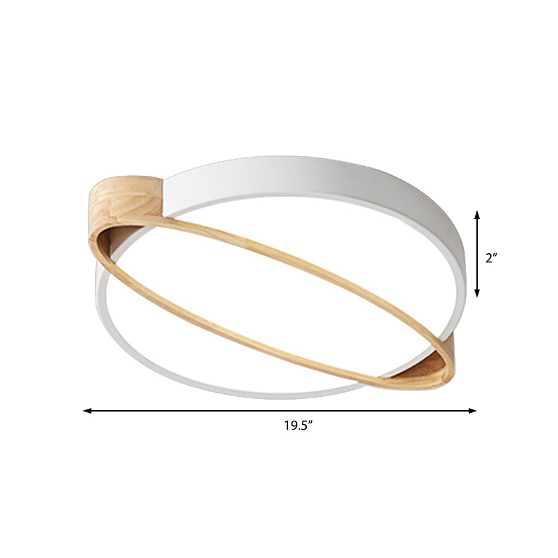 Nordic Acrylic Ceiling Mount Lamp with LED Flushmount Lighting in White/Green/Grey, Oval Wood Insert (16"/19.5"/23.5" W)