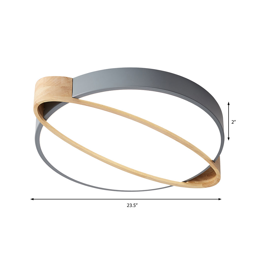 Nordic Acrylic Ceiling Mount Lamp with LED Flushmount Lighting in White/Green/Grey, Oval Wood Insert (16"/19.5"/23.5" W)