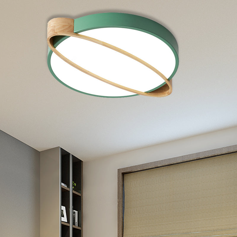 Nordic Acrylic Ceiling Mount Lamp with LED Flushmount Lighting in White/Green/Grey, Oval Wood Insert (16"/19.5"/23.5" W)