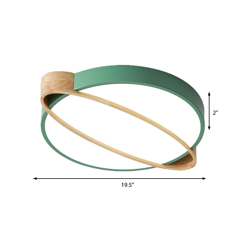 Nordic Acrylic Ceiling Mount Lamp with LED Flushmount Lighting in White/Green/Grey, Oval Wood Insert (16"/19.5"/23.5" W)