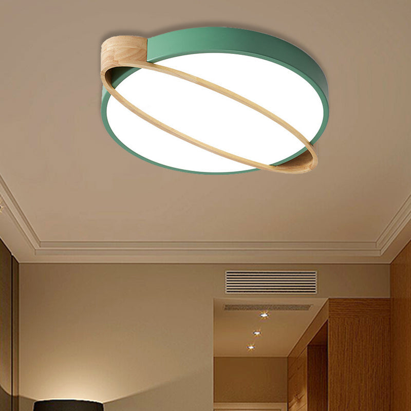 Nordic Acrylic Ceiling Mount Lamp with LED Flushmount Lighting in White/Green/Grey, Oval Wood Insert (16"/19.5"/23.5" W)