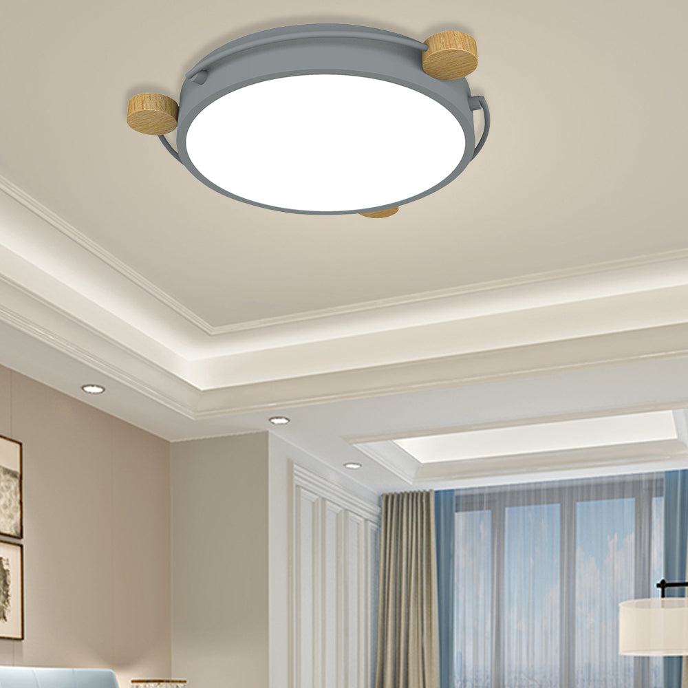 Nordic Orbital LED Ceiling Fixture - 16"/19.5"/23.5" Wide Flush Mount Lamp in Green/Grey/White-Wood
