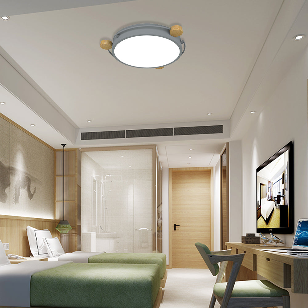 Nordic Orbital LED Ceiling Fixture - 16"/19.5"/23.5" Wide Flush Mount Lamp in Green/Grey/White-Wood