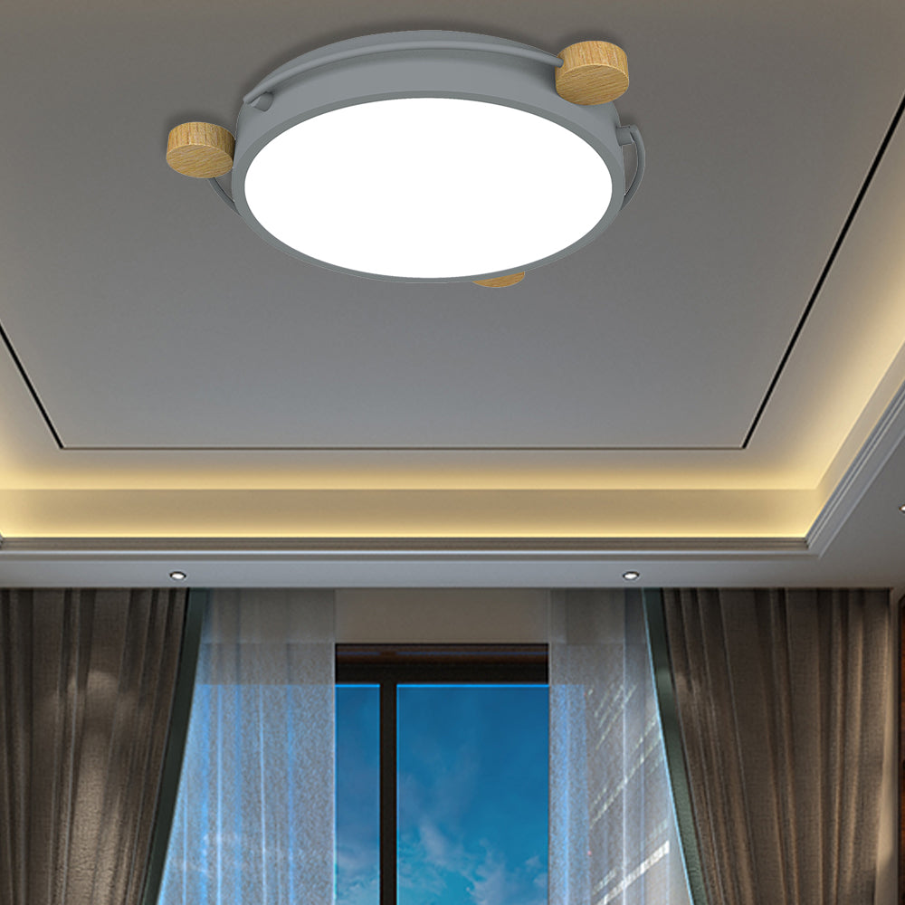 Nordic Orbital LED Ceiling Fixture - 16"/19.5"/23.5" Wide Flush Mount Lamp in Green/Grey/White-Wood