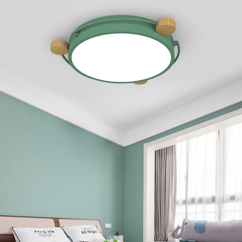 Nordic Orbital LED Ceiling Fixture - 16"/19.5"/23.5" Wide Flush Mount Lamp in Green/Grey/White-Wood