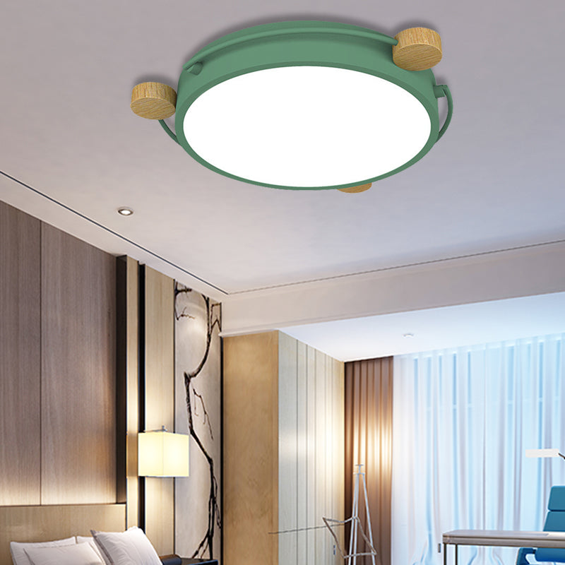Nordic Orbital LED Ceiling Fixture - 16"/19.5"/23.5" Wide Flush Mount Lamp in Green/Grey/White-Wood