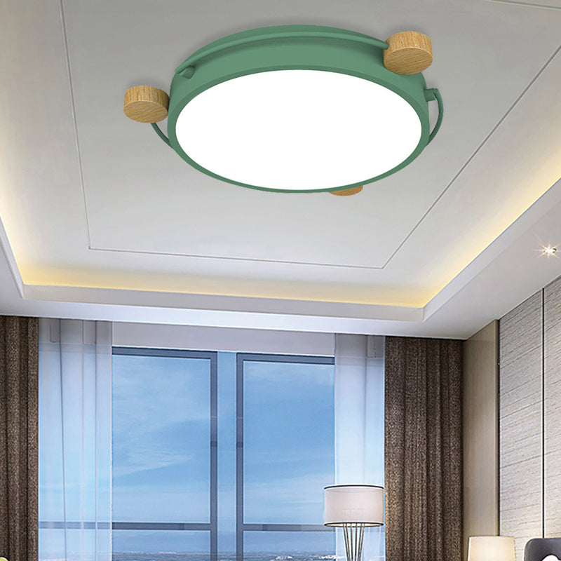 Nordic Orbital LED Ceiling Fixture - 16"/19.5"/23.5" Wide Flush Mount Lamp in Green/Grey/White-Wood