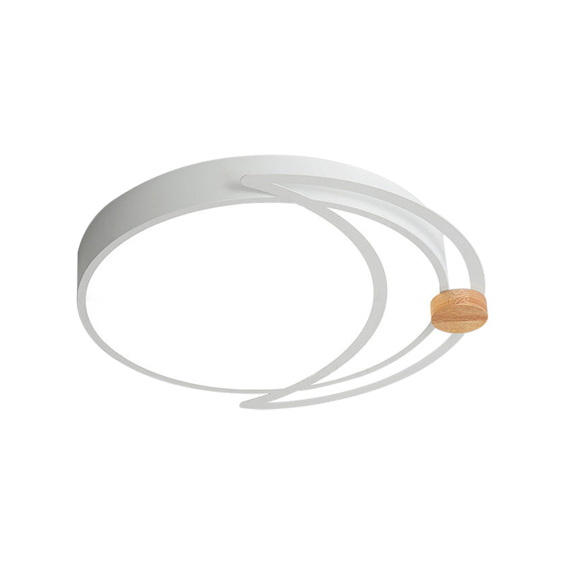 Modern Moon Eclipse LED Bedroom Flush Mount Ceiling Light in Grey/White/Green with Wood Accent