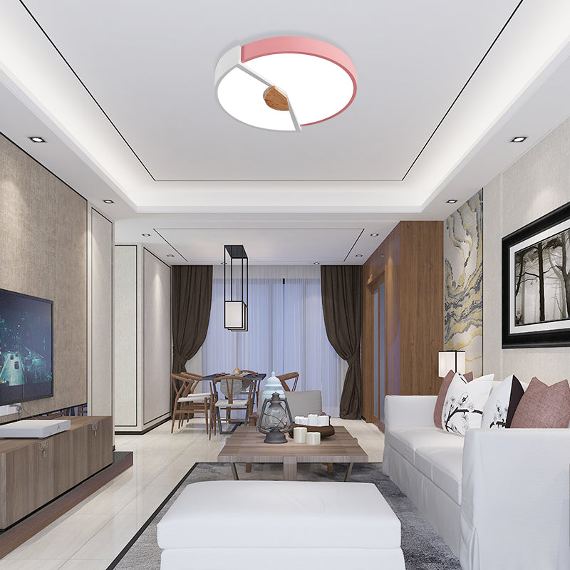 Modern Metal Flush Light with Integrated LED Bulb, Black/Pink/Yellow, Ceiling Mounted Lamp, Multiple Sizes (12"/16"/19.5")