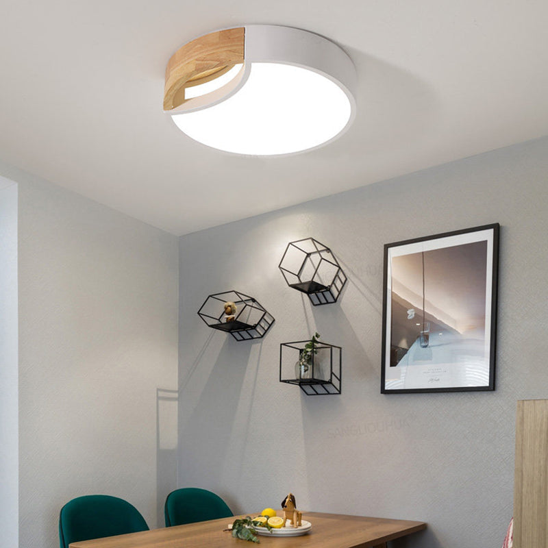 Nordic Iron Grey/White/Green LED Ceiling Light with Wood Grip - 12"/16"/19.5" Wide