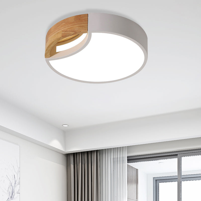 Nordic Iron Grey/White/Green LED Ceiling Light with Wood Grip - 12"/16"/19.5" Wide