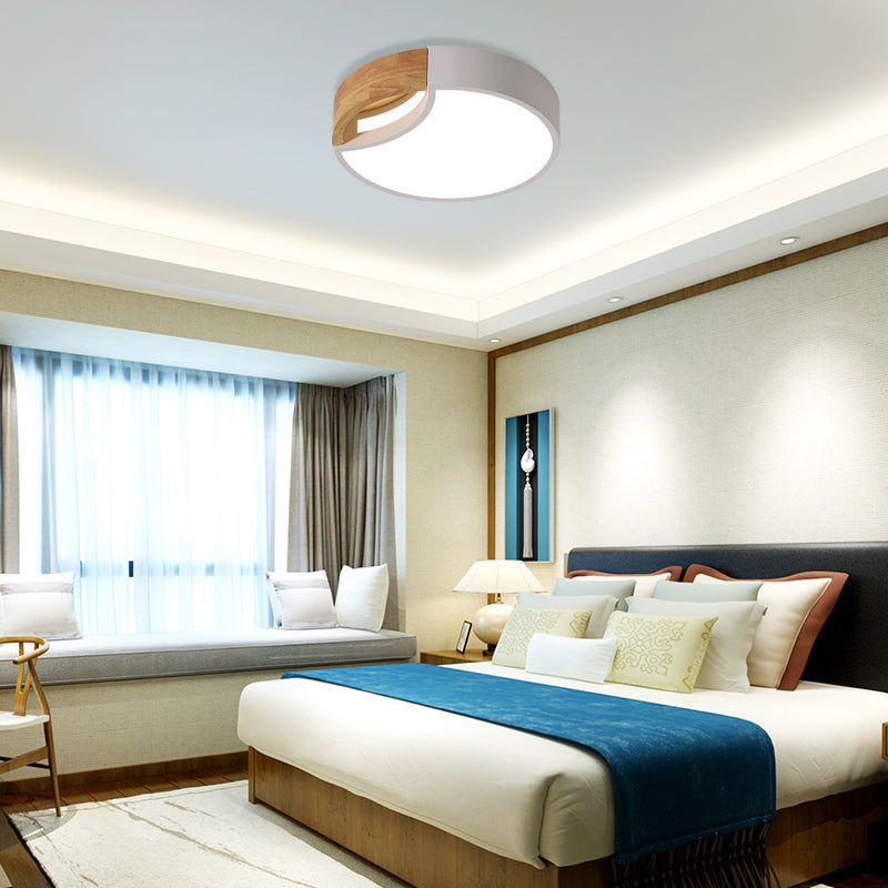 Nordic Iron Grey/White/Green LED Ceiling Light with Wood Grip - 12"/16"/19.5" Wide