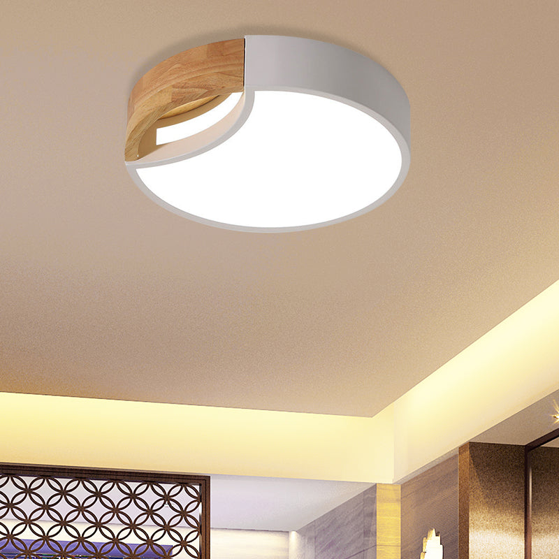 Nordic Iron Grey/White/Green LED Ceiling Light with Wood Grip - 12"/16"/19.5" Wide