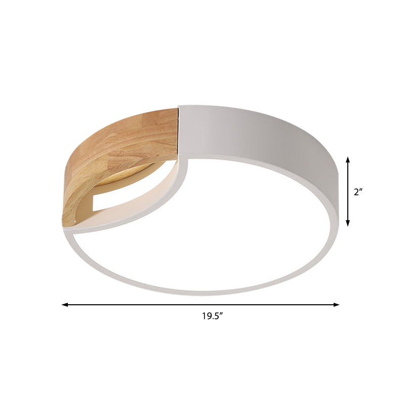 Nordic Iron Grey/White/Green LED Ceiling Light with Wood Grip - 12"/16"/19.5" Wide