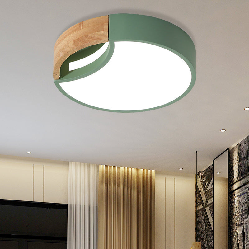Nordic Iron Grey/White/Green LED Ceiling Light with Wood Grip - 12"/16"/19.5" Wide