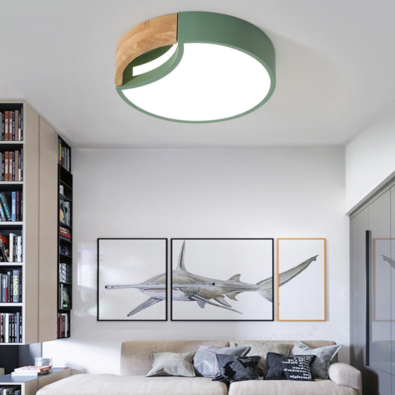 Nordic Iron Grey/White/Green LED Ceiling Light with Wood Grip - 12"/16"/19.5" Wide