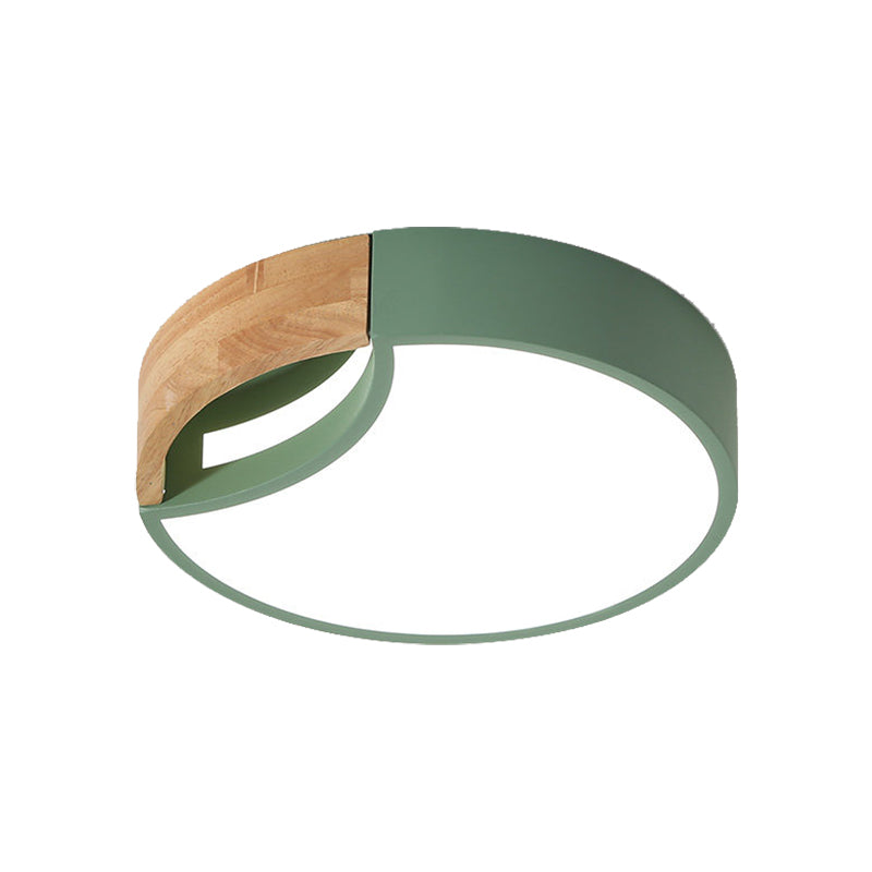 Nordic Iron Grey/White/Green LED Ceiling Light with Wood Grip - 12"/16"/19.5" Wide