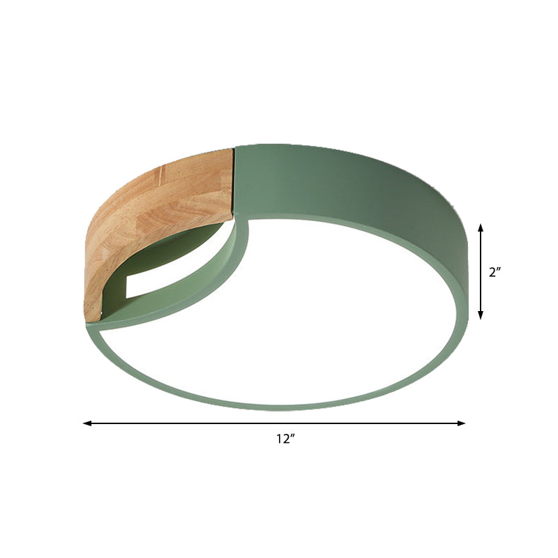 Nordic Iron Grey/White/Green LED Ceiling Light with Wood Grip - 12"/16"/19.5" Wide
