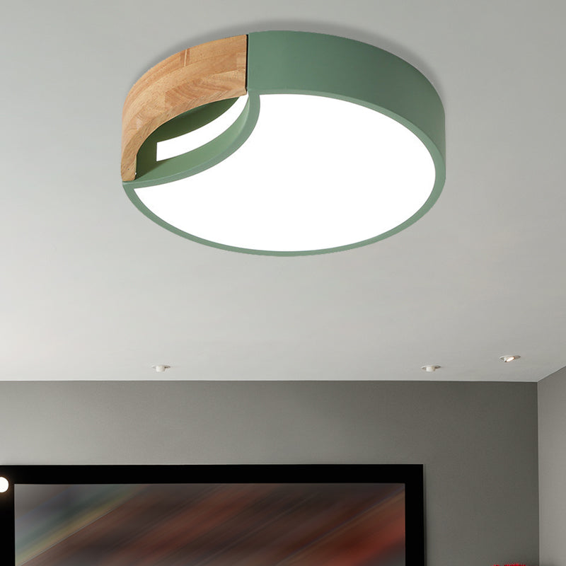 Nordic Iron Grey/White/Green LED Ceiling Light with Wood Grip - 12"/16"/19.5" Wide
