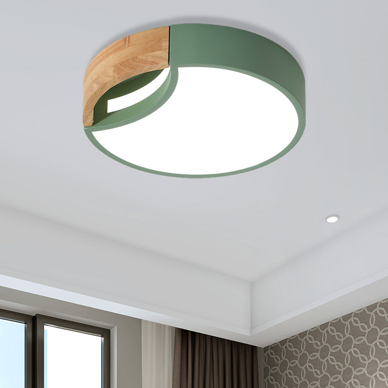Nordic Iron Grey/White/Green LED Ceiling Light with Wood Grip - 12"/16"/19.5" Wide