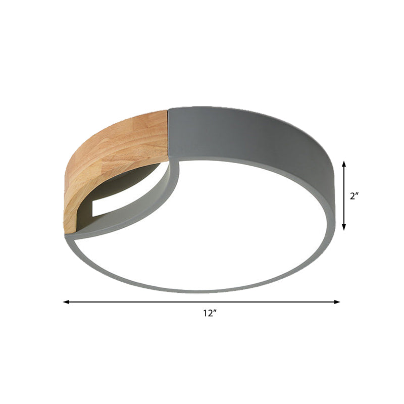 Nordic Iron Grey/White/Green Led Ceiling Light With Wood Grip - 12/16/19.5 Wide