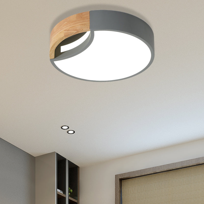 Nordic Iron Grey/White/Green LED Ceiling Light with Wood Grip - 12"/16"/19.5" Wide