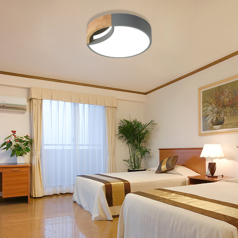 Nordic Iron Grey/White/Green LED Ceiling Light with Wood Grip - 12"/16"/19.5" Wide