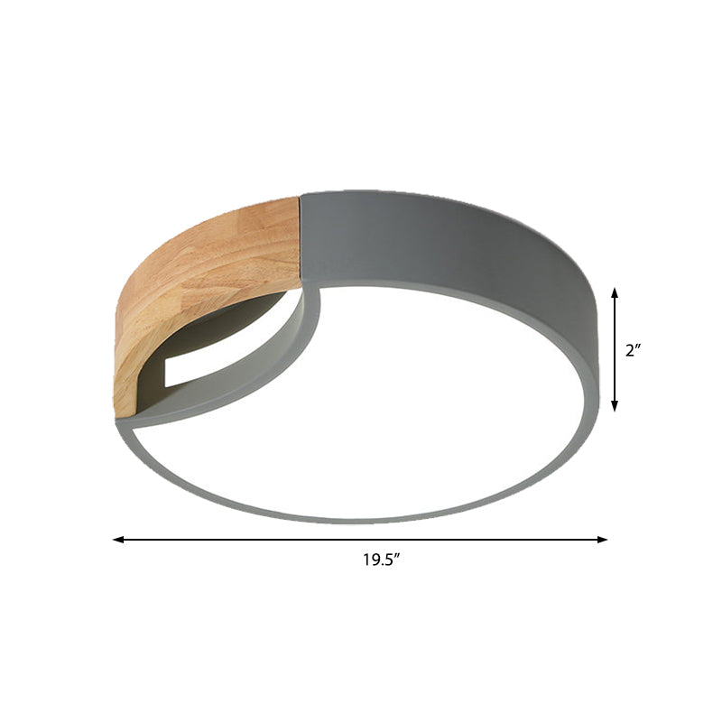 Nordic Iron Grey/White/Green LED Ceiling Light with Wood Grip - 12"/16"/19.5" Wide