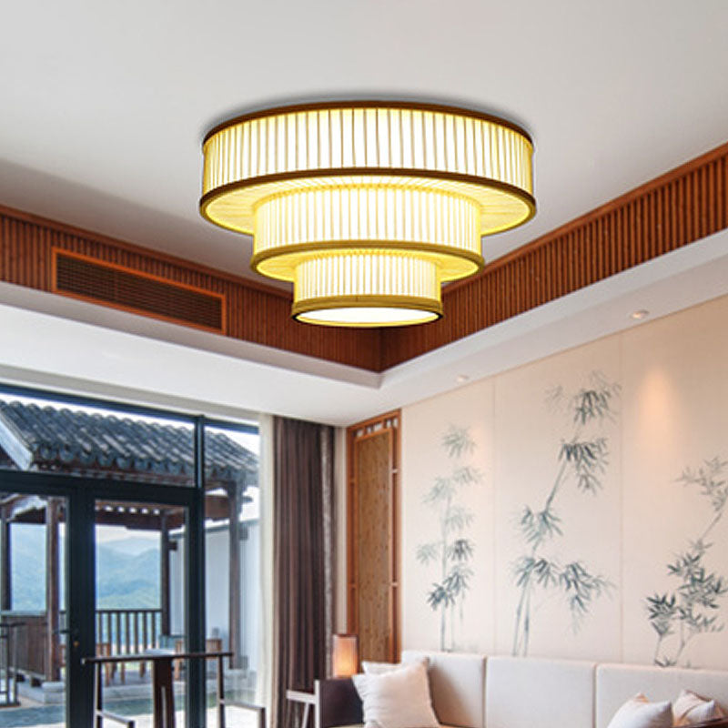 Beige LED Bamboo Ceiling Light for Bedroom - Flush Mount Fixture"
or
"Flush Mount LED Bamboo Ceiling Light - Beige Shade for Bedroom