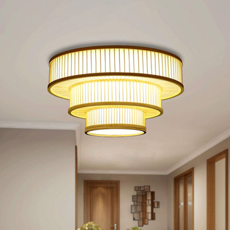 Beige LED Bamboo Ceiling Light for Bedroom - Flush Mount Fixture"
or
"Flush Mount LED Bamboo Ceiling Light - Beige Shade for Bedroom