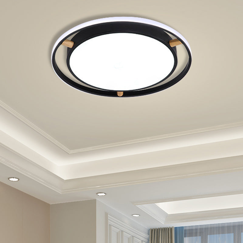 Nordic Dual Circle LED Ceiling Flush Light with Wood Arm - White/Green/Grey, Thin Flushmount Lighting - 16"/19.5"/23.5" W