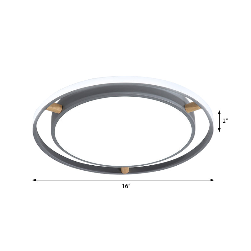 Nordic Dual Circle LED Ceiling Flush Light with Wood Arm - White/Green/Grey, Thin Flushmount Lighting - 16"/19.5"/23.5" W