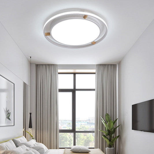 Nordic Dual Circle LED Ceiling Flush Light with Wood Arm - White/Green/Grey, Thin Flushmount Lighting - 16"/19.5"/23.5" W