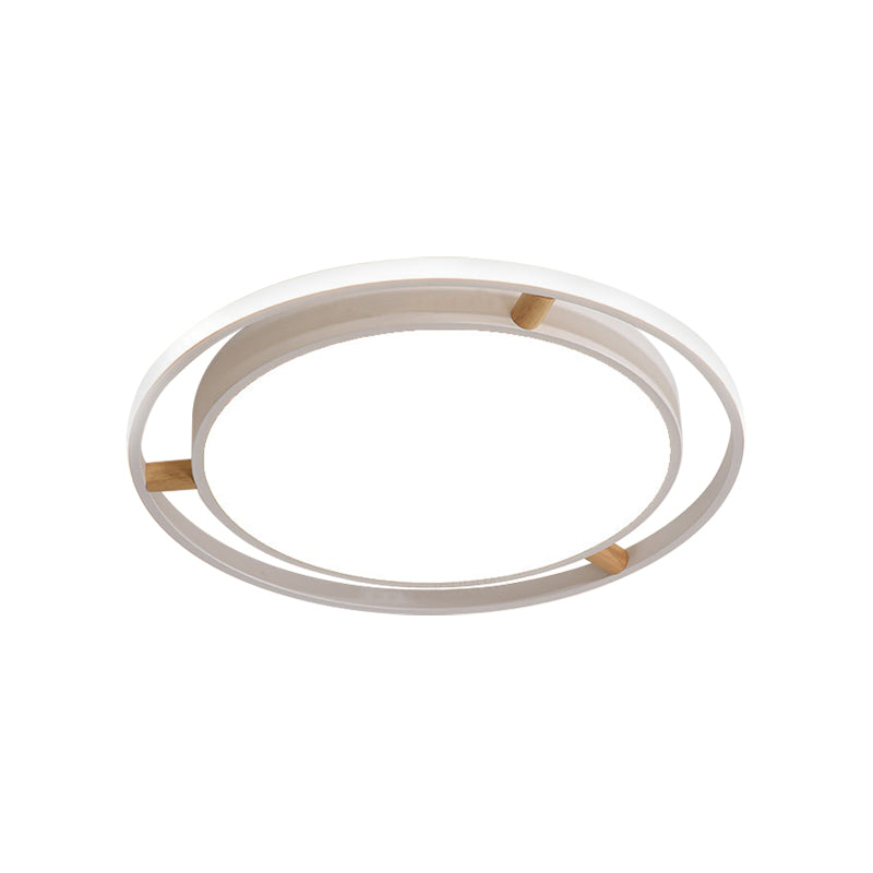 Nordic Dual Circle LED Ceiling Flush Light with Wood Arm - White/Green/Grey, Thin Flushmount Lighting - 16"/19.5"/23.5" W