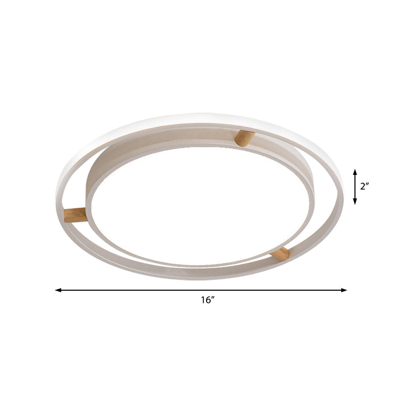 Nordic Dual Circle LED Ceiling Flush Light with Wood Arm - White/Green/Grey, Thin Flushmount Lighting - 16"/19.5"/23.5" W