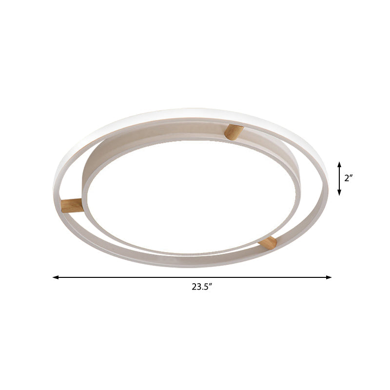 Nordic Dual Circle LED Ceiling Flush Light with Wood Arm - White/Green/Grey, Thin Flushmount Lighting - 16"/19.5"/23.5" W
