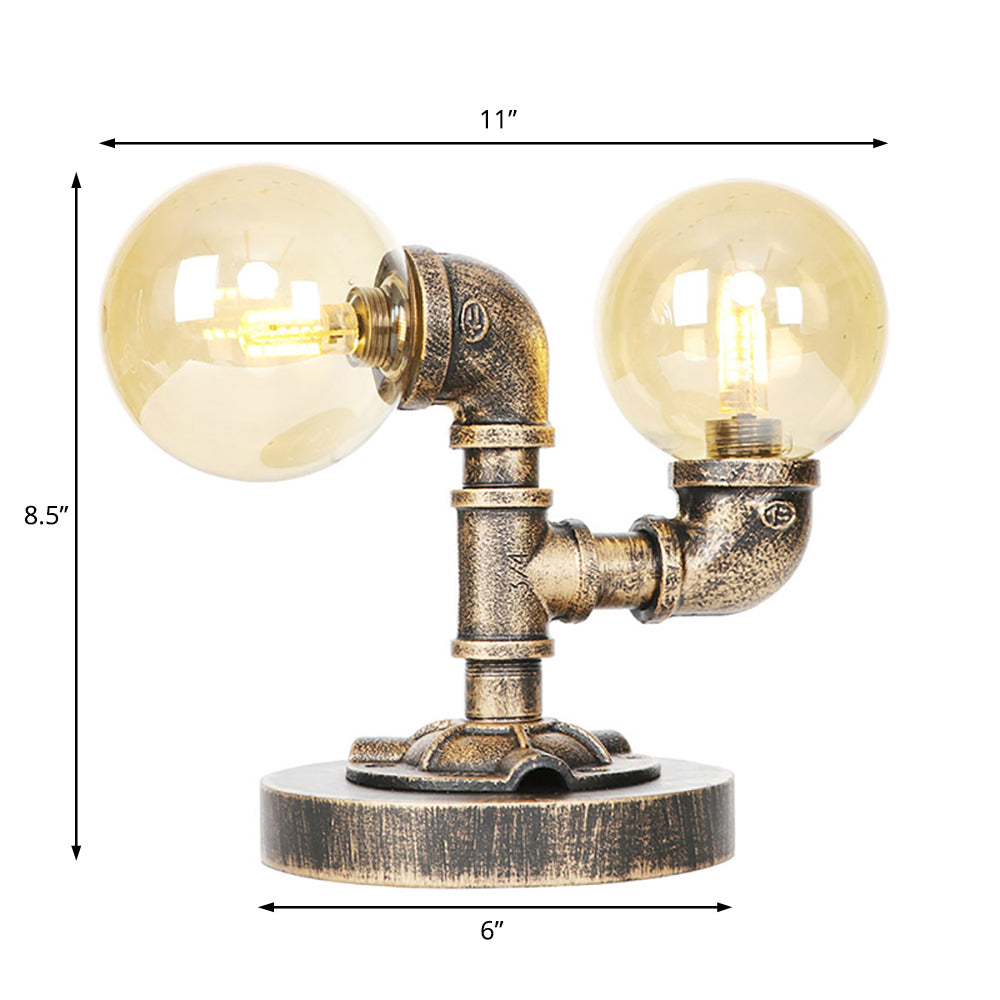 Vintage Style 2-Light Glass Shade Desk Lamp In Silver/Bronze For Coffee Shop Task Lighting