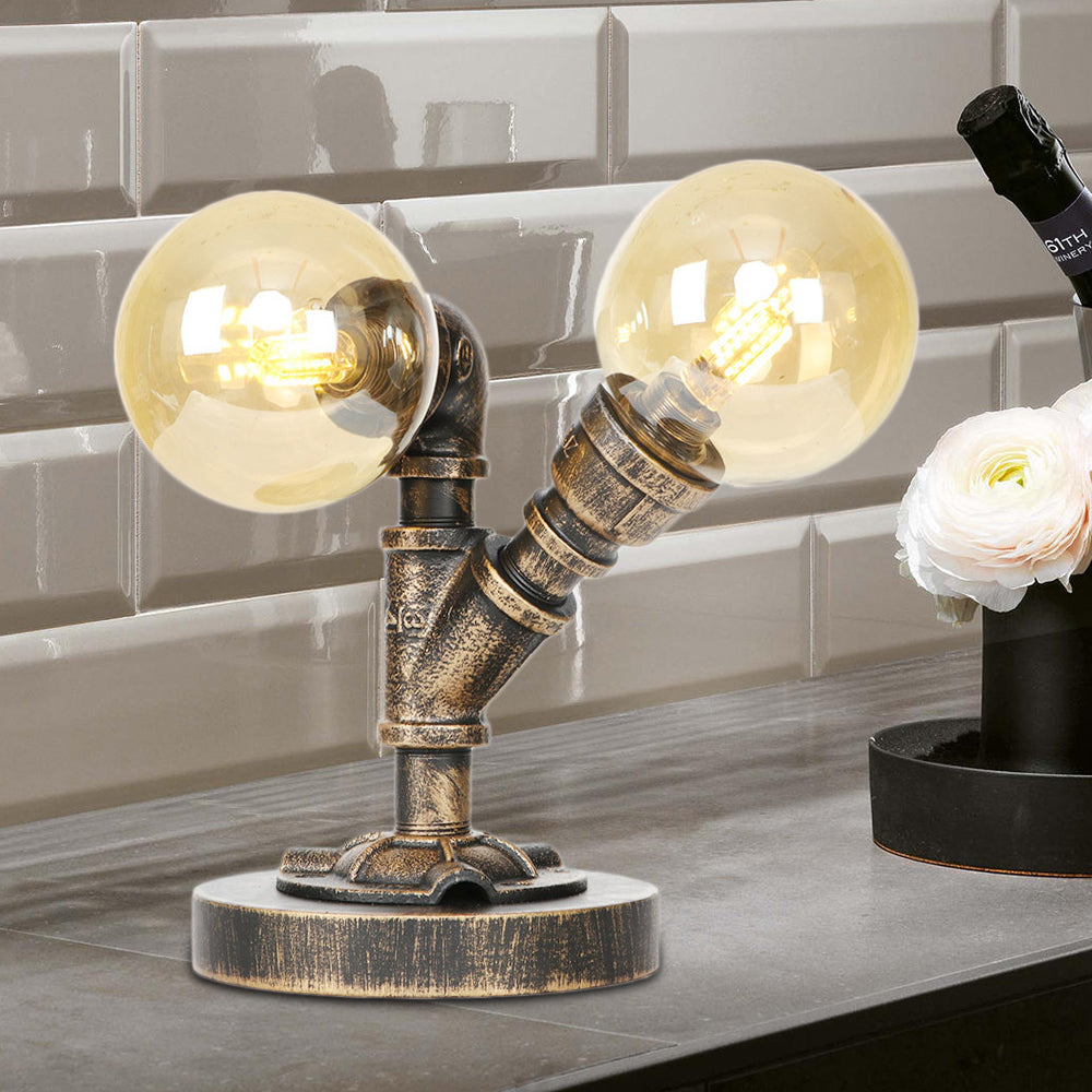 Vintage Style 2-Light Glass Shade Desk Lamp In Silver/Bronze For Coffee Shop Task Lighting Amber / B