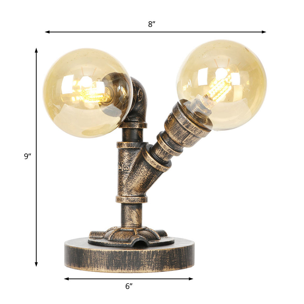 Vintage Style 2-Light Glass Shade Desk Lamp In Silver/Bronze For Coffee Shop Task Lighting