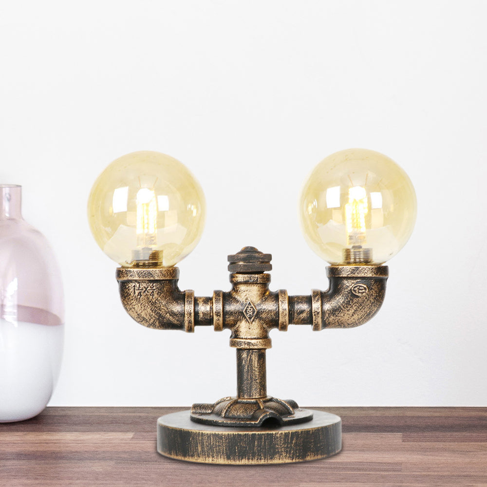 Vintage Style 2-Light Glass Shade Desk Lamp In Silver/Bronze For Coffee Shop Task Lighting Amber / A