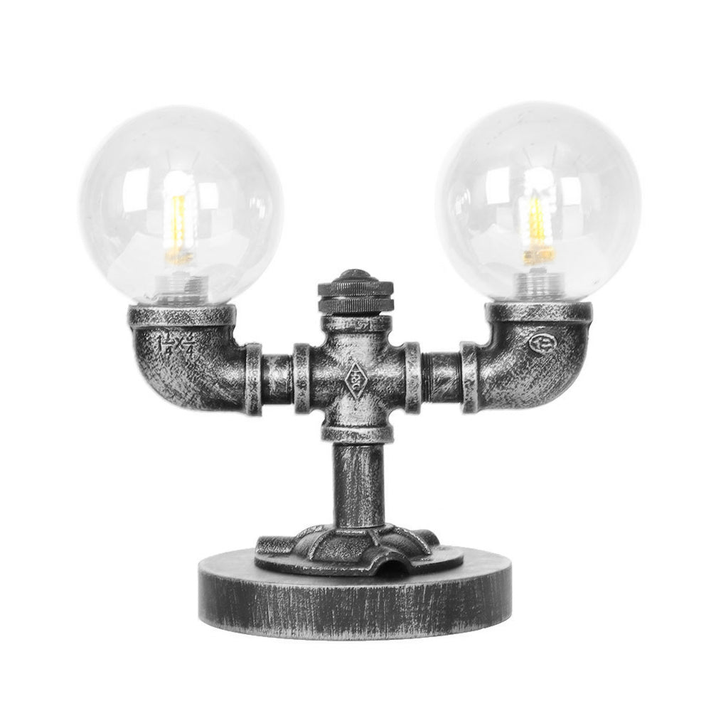Vintage Style 2-Light Glass Shade Desk Lamp In Silver/Bronze For Coffee Shop Task Lighting