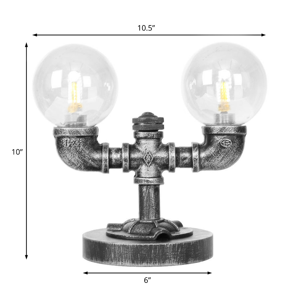 Vintage Style 2-Light Glass Shade Desk Lamp In Silver/Bronze For Coffee Shop Task Lighting