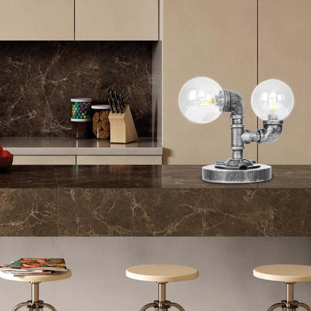 Vintage Style 2-Light Glass Shade Desk Lamp In Silver/Bronze For Coffee Shop Task Lighting Clear / C