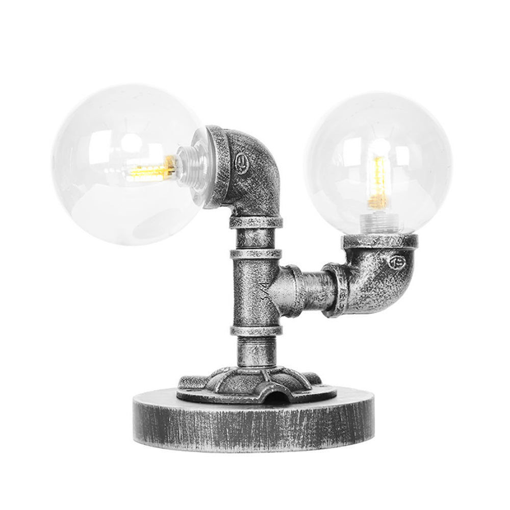 Vintage Style 2-Light Glass Shade Desk Lamp In Silver/Bronze For Coffee Shop Task Lighting