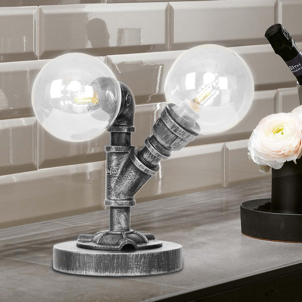 Vintage Style 2-Light Glass Shade Desk Lamp In Silver/Bronze For Coffee Shop Task Lighting Clear / B