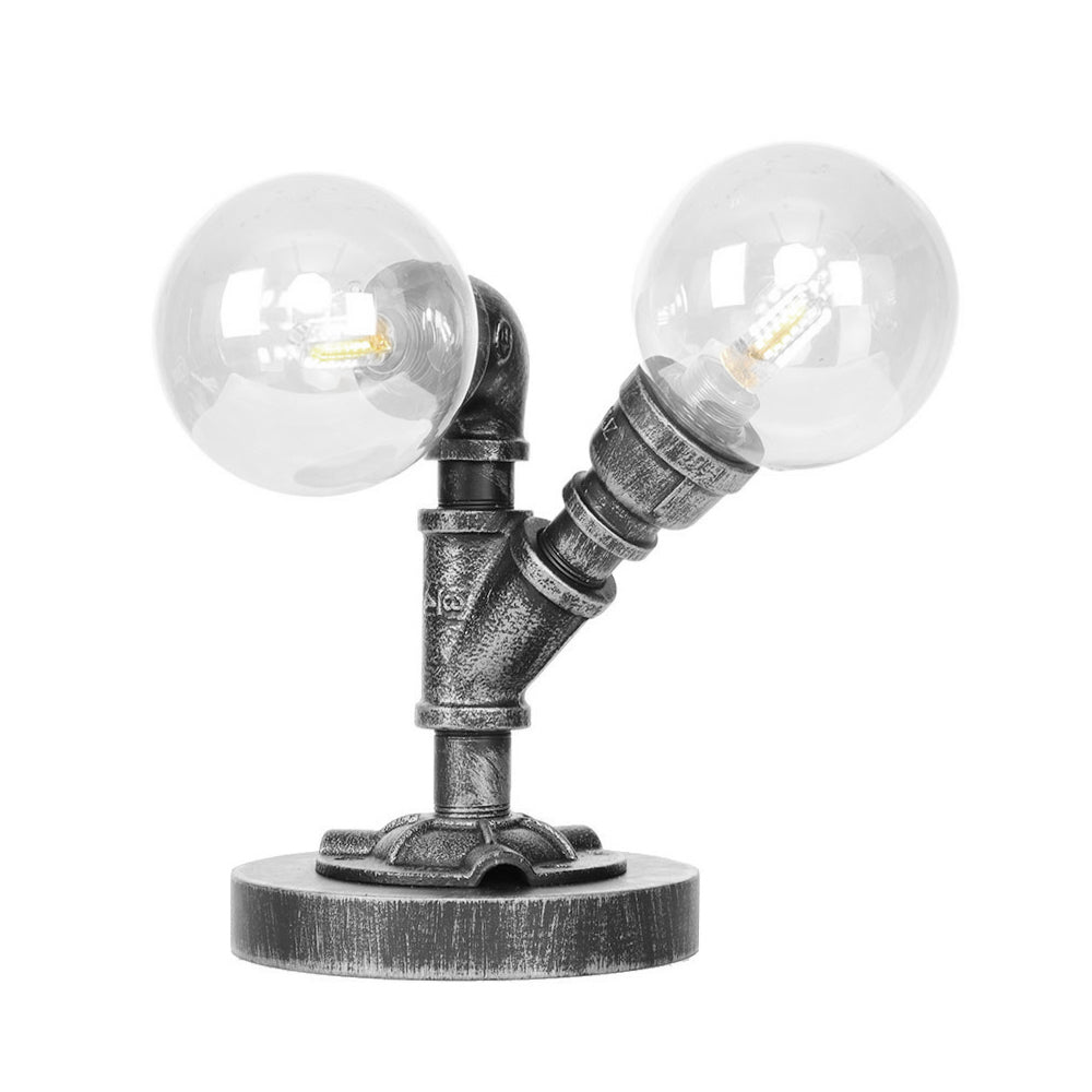 Vintage Style 2-Light Glass Shade Desk Lamp In Silver/Bronze For Coffee Shop Task Lighting